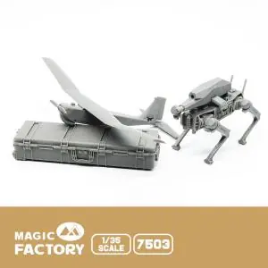 MAGIC FACTORY 1/35; Armed Robot Dog & RQ-20 UAV Set (3D printed) Pagamento Sicuro