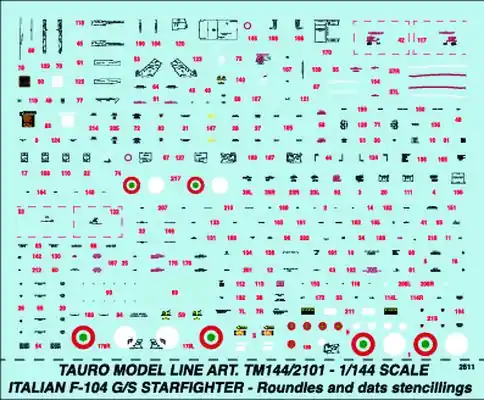 AERITALIA/LOCKHEED F-104 G/F DATA STENC. E COCC. DECAL 1/144 - TAURO TM144/2101 Ultima Occasione