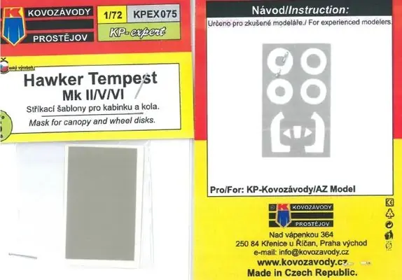 Bestseller Tempest Mk.II/V/VI Maschera tettuccio e dischi delle ruote 1/72 - KOVOZAVODY PROSTEJOV KPEX075