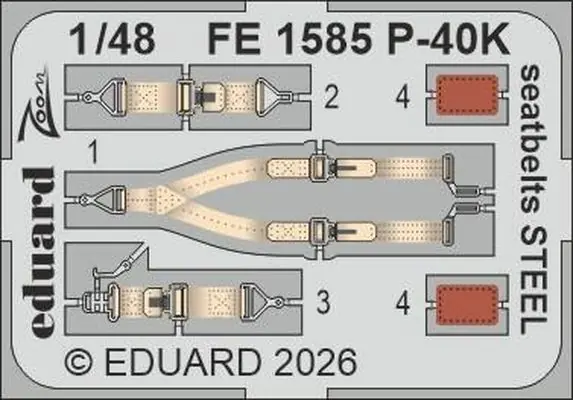 Curtiss P-40 K Cinture di sicurezza acciaio Fotoincisioni 1/48 - EDUARD FE1585 Nuovo Arrivo