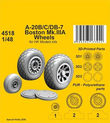 Reso Gratuito A-20B/C/DB-7 Boston Mk.III ruote Set di dettagli 1/48 - CMK 4518