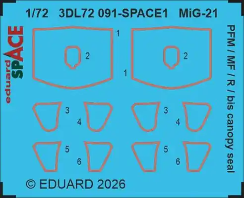 MiG-21 PFM / MF/ R / bis canopy seal SPACE Decals 3D 1/72 - EDUARD 3DL72091 Nuova Collezione
