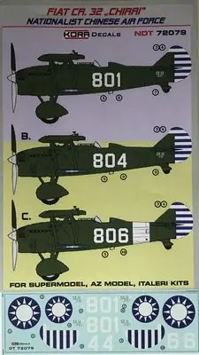Prezzo Ridotto Fiat CR. 32 Quater CHIRRI Decals Cina 1/72 - KORA NDT72079
