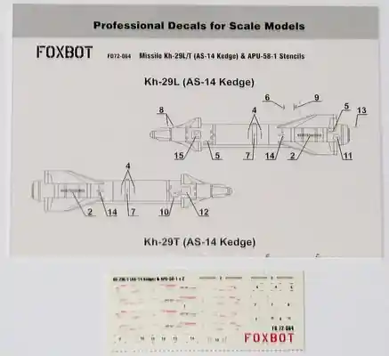 Compra Adesso Kh-29L/T (AS-14 Kedge) e APU-58-1 Decals e Stencil 1/72 - FOXBOT 72064